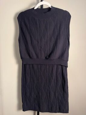 3.1 Phillip Lim Jacquard Knit Mock Neck Sleeveless Navy Dress Small